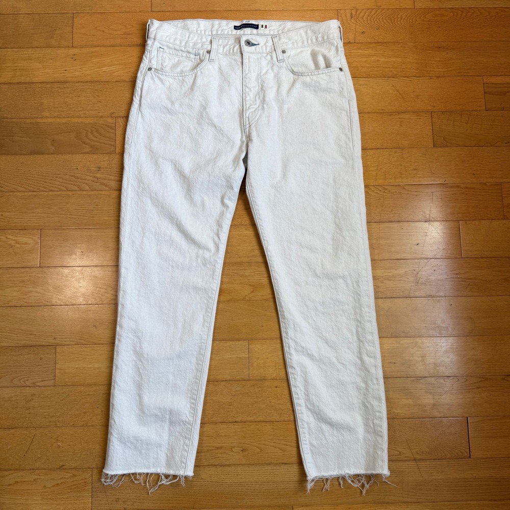 Levis Made & Crafted 502 Mens Off-White Denim Jeans Straight Leg Raw Hem W33